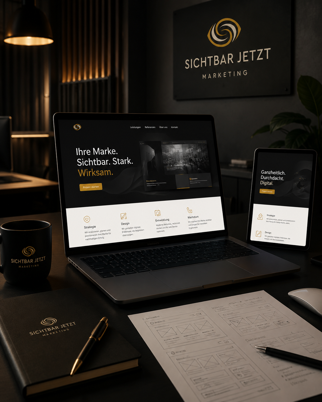 Webdesign von Sichtbar Jetzt Marketing auf Laptop und Tablet