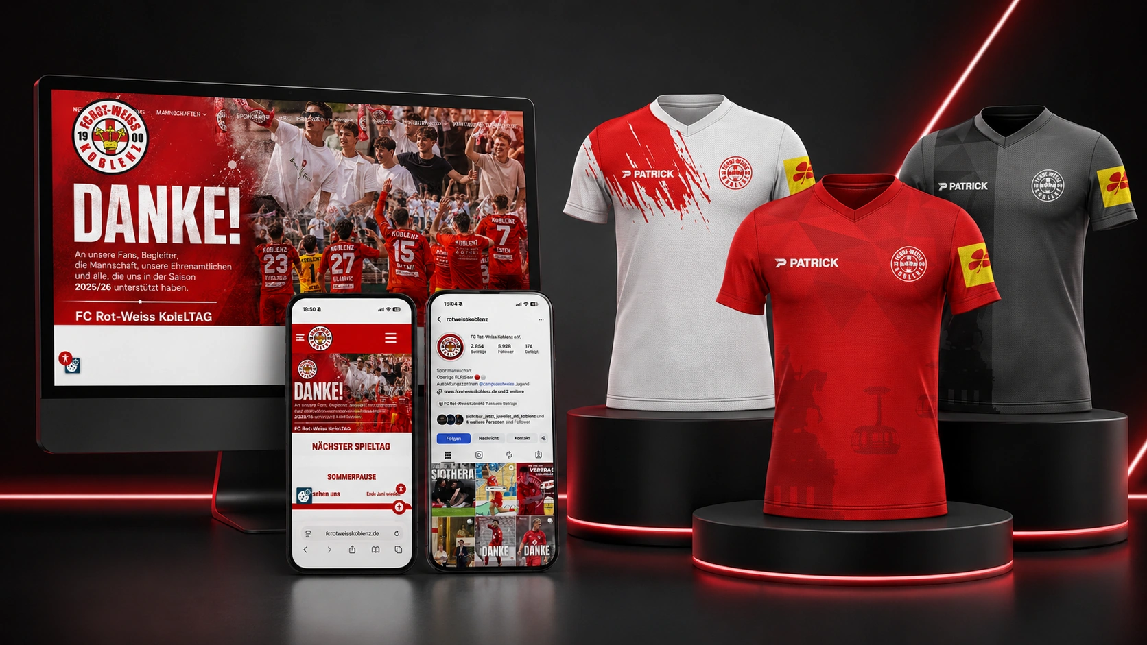 Website, Social Media und Trikotdesign für den FC Rot-Weiss Koblenz